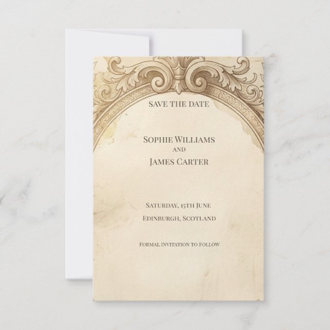 Tarjeta de anuncio de fecha de boda con camafeo en (Anverso)
