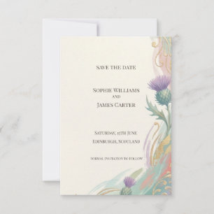 Tarjeta de anuncio de fecha de boda con cardo Art