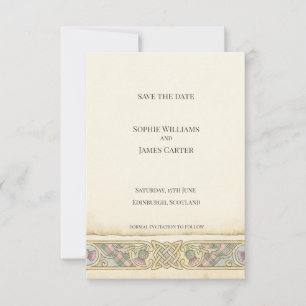 Tarjeta de anuncio de fecha de boda con cardo celt