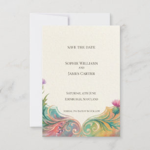 Tarjeta de anuncio de fecha de boda con cardo de a