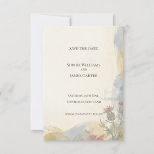 Tarjeta de anuncio de fecha de boda con cardo del 