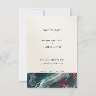 Tarjeta de anuncio de fecha de boda con cardo en a