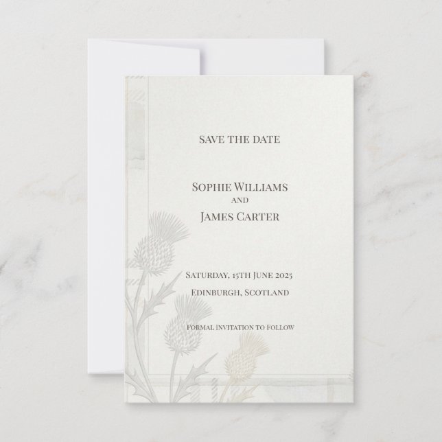 Tarjeta de anuncio de fecha de boda con cardo mini (Anverso)