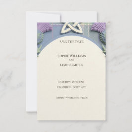 Tarjeta de anuncio de fecha de boda con cardo y ta