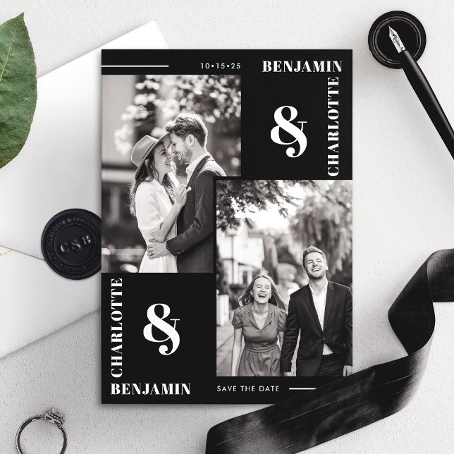 Tarjeta de Anuncio de Fecha de Boda con Dos Fotos  (Subido por el creador)