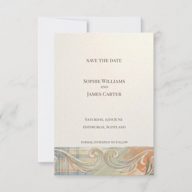 Tarjeta de anuncio de fecha de boda con estampado  (Anverso)