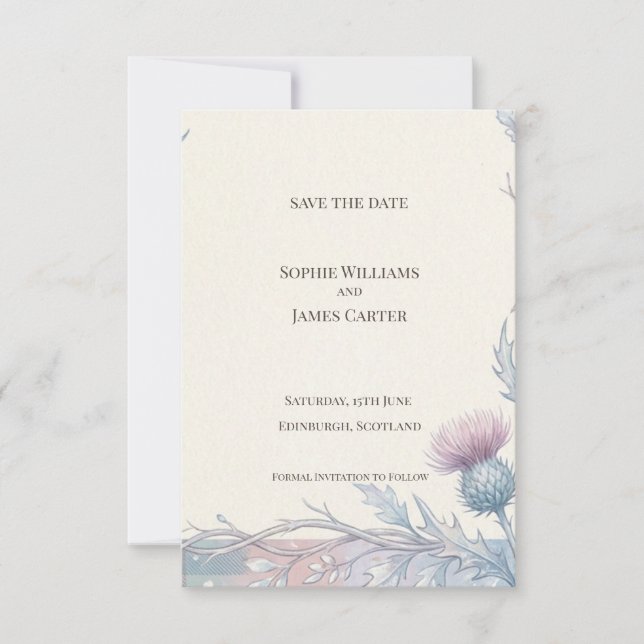 Tarjeta de anuncio de fecha de boda con flor silve (Anverso)