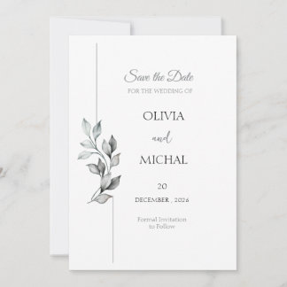 Tarjeta de anuncio de fecha de boda con follaje cl
