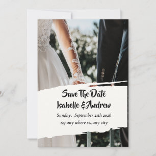 Tarjeta de anuncio de fecha de boda con foto compl