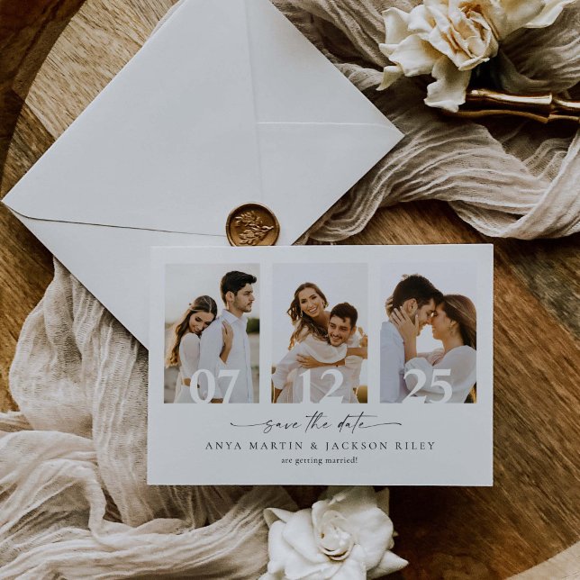 Tarjeta de anuncio de fecha de boda con foto cuadr (Subido por el creador)