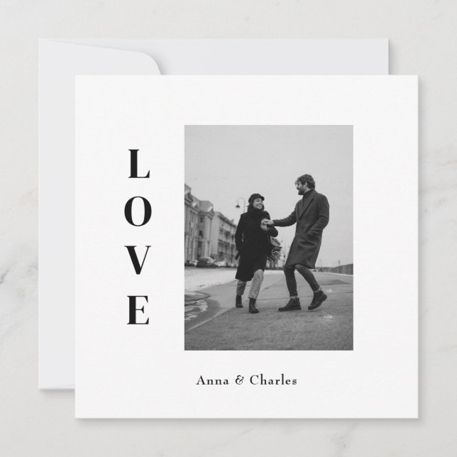 Tarjeta de anuncio de fecha de boda con foto de AM (Anverso)