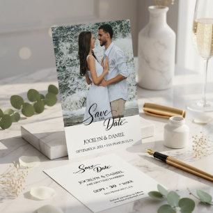 Tarjeta de anuncio de fecha de boda con foto de ca