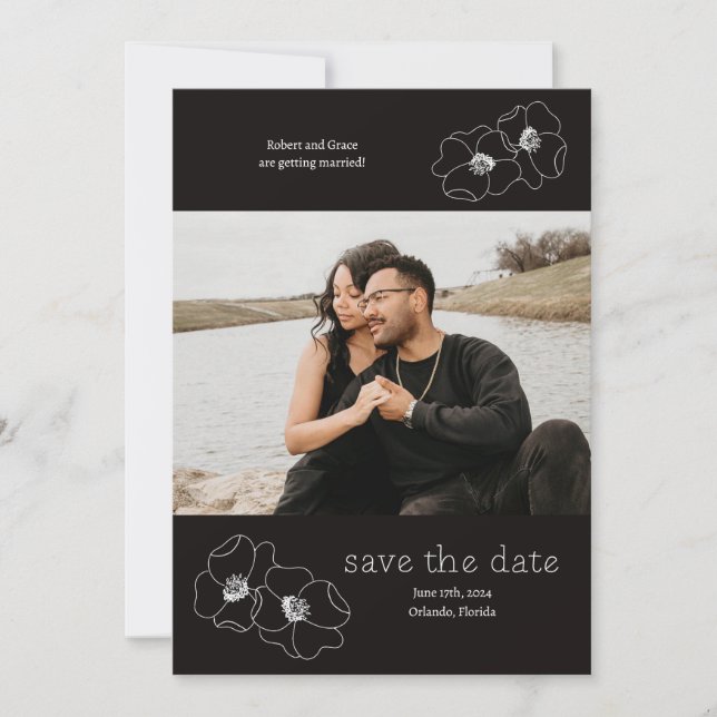 Tarjeta de Anuncio de Fecha de Boda con Foto de Fl (Anverso)