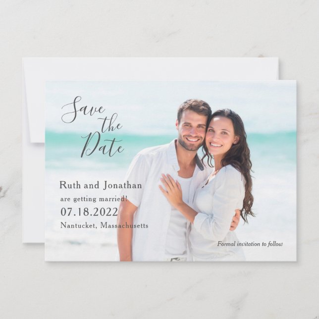 Tarjeta de anuncio de fecha de boda con foto de pa (Anverso)