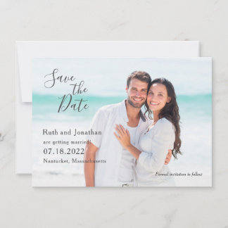 Tarjeta de anuncio de fecha de boda con foto de pa