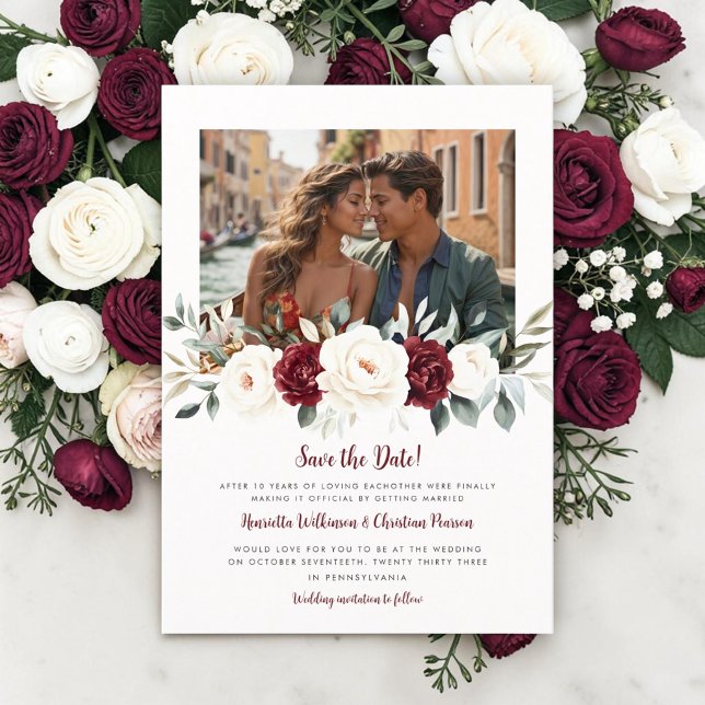 Tarjeta de anuncio de fecha de boda con foto de pe (Subido por el creador)