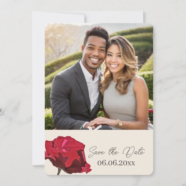 Tarjeta de anuncio de fecha de boda con foto de ro (Anverso)