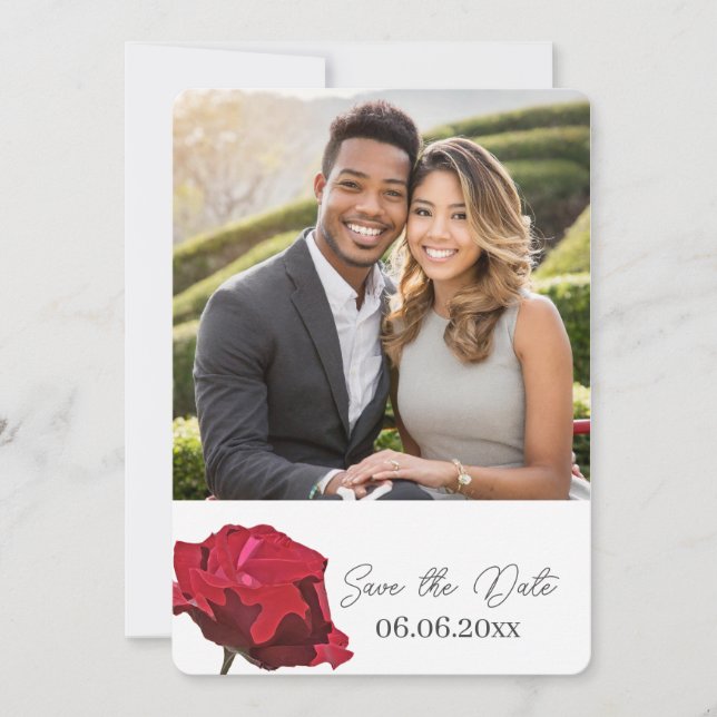 Tarjeta de anuncio de fecha de boda con foto de ro (Anverso)
