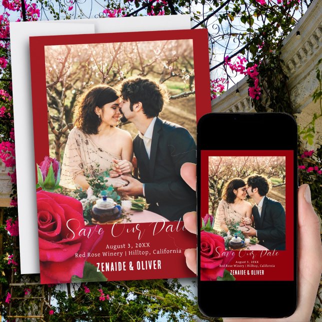 Tarjeta de anuncio de fecha de boda con foto de ro (Subido por el creador)