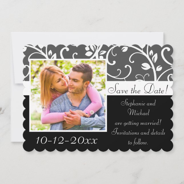 Tarjeta de anuncio de fecha de boda con foto de vi (Anverso)