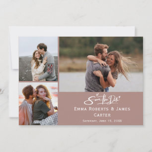 Tarjeta de anuncio de fecha de boda con foto rosa