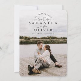 Tarjeta de anuncio de fecha de boda con foto y let