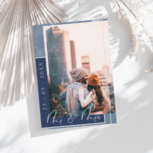 Tarjeta de anuncio de fecha de boda con foto y tex