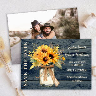 Tarjeta de anuncio de fecha de boda con girasol rú