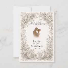 Tarjeta de Anuncio de Fecha de Boda con Grabado Bo