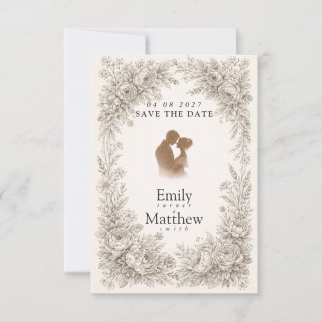Tarjeta de Anuncio de Fecha de Boda con Grabado Bo (Anverso)
