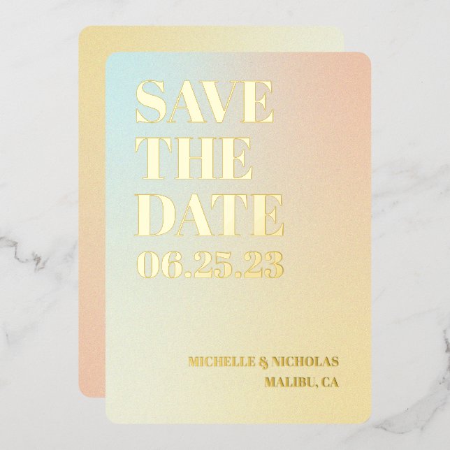 Tarjeta de anuncio de fecha de boda con gradiente  (Anverso/Reverso)