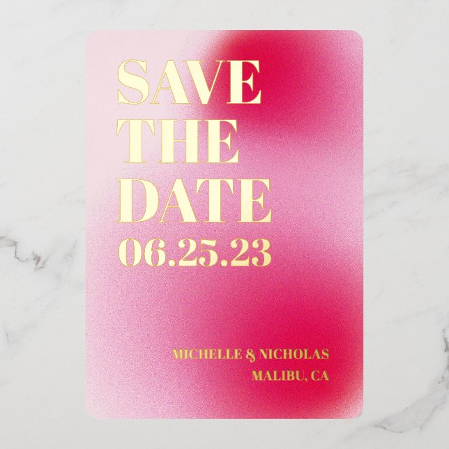 Tarjeta de anuncio de fecha de boda con gradiente  (Anverso)