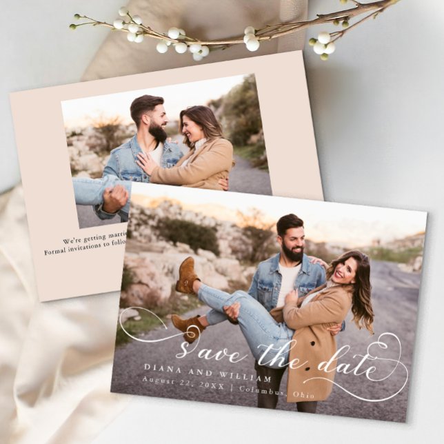 Tarjeta de anuncio de fecha de boda con guión mode (Save The Date Card)