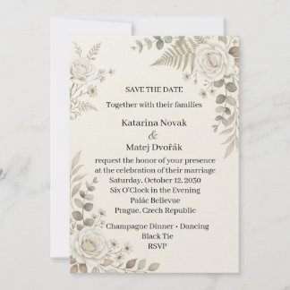 Tarjeta de Anuncio de Fecha de Boda con Helecho y