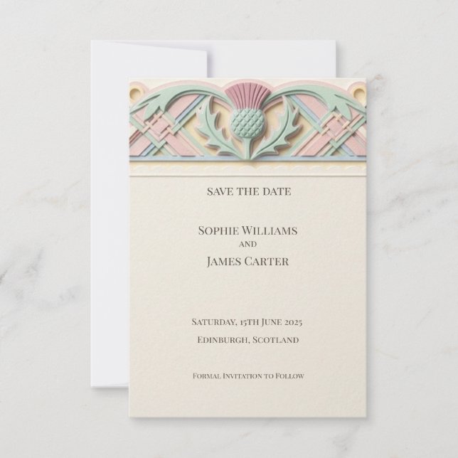 Tarjeta de anuncio de fecha de boda con hoja dorad (Anverso)