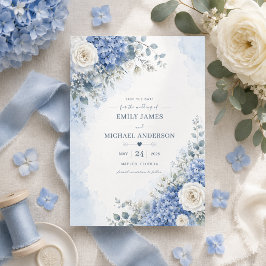 Tarjeta de Anuncio de Fecha de Boda con Hortensia