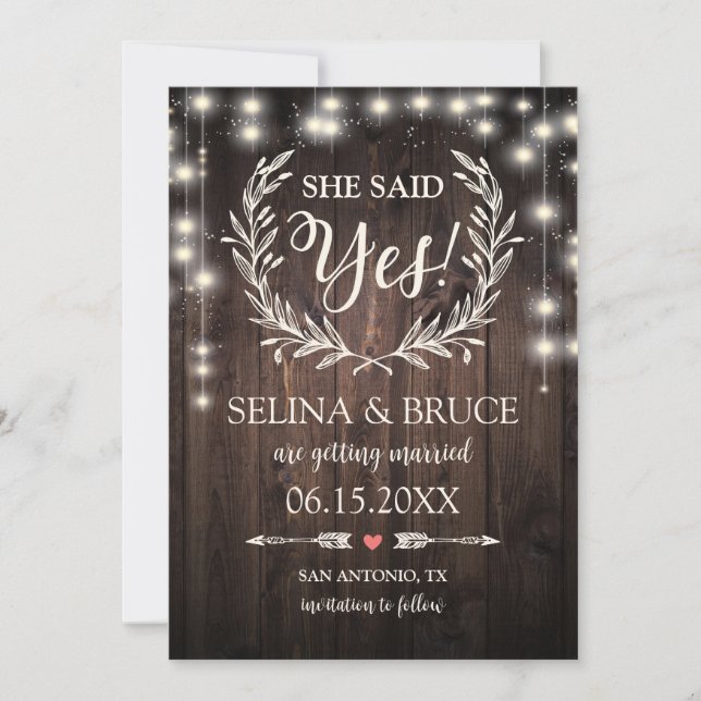 Tarjeta de Anuncio de Fecha de Boda con Luces Colg (Anverso)