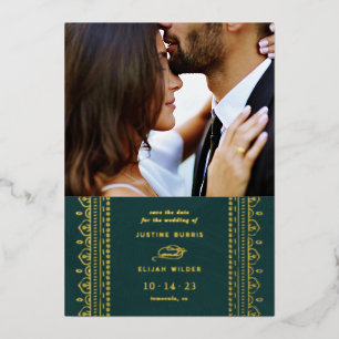 Tarjeta de Anuncio de Fecha de Boda con Marco Orna