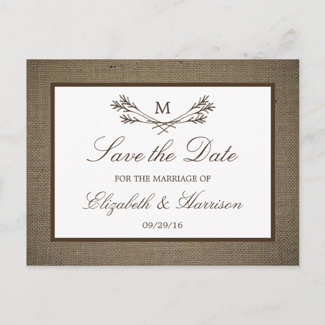 Tarjeta de Anuncio de Fecha de Boda con Monograma  (Anverso)