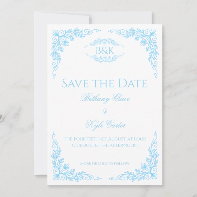 Tarjeta de Anuncio de Fecha de Boda con Monograma  (Anverso)