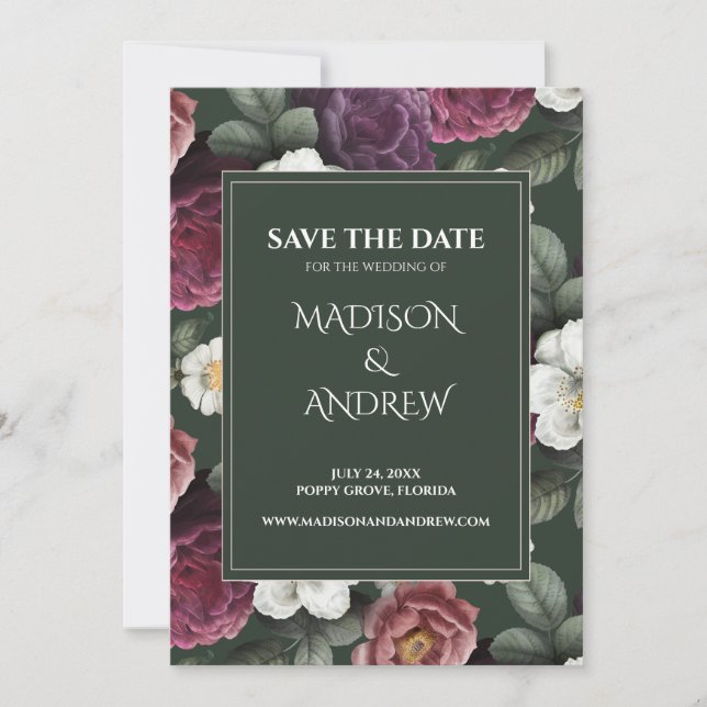 Tarjeta de Anuncio de Fecha de Boda con Peonías Bu (Anverso)