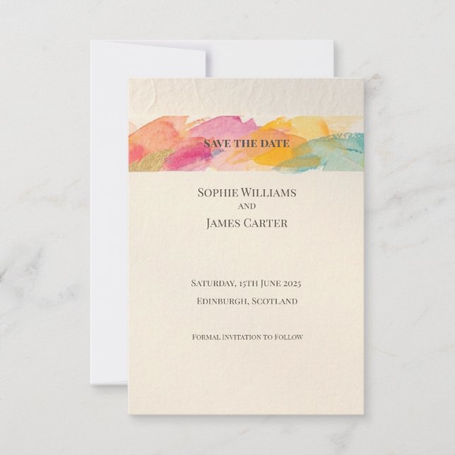 Tarjeta de anuncio de fecha de boda con pincelada  (Anverso)