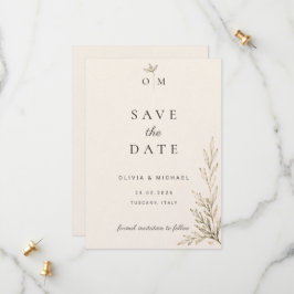 Tarjeta de anuncio de fecha de boda con rama de ol