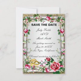 Tarjeta de Anuncio de Fecha de Boda con Rosas Roja