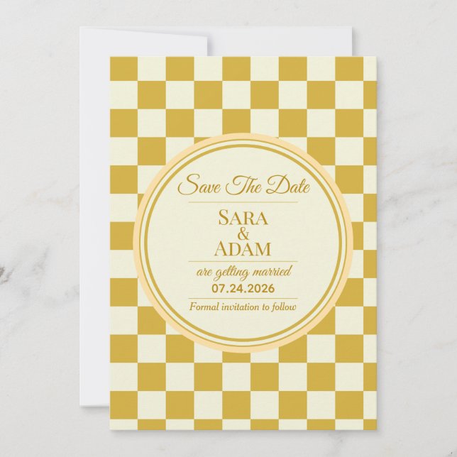 Tarjeta de anuncio de fecha de boda con tablero de (Anverso)
