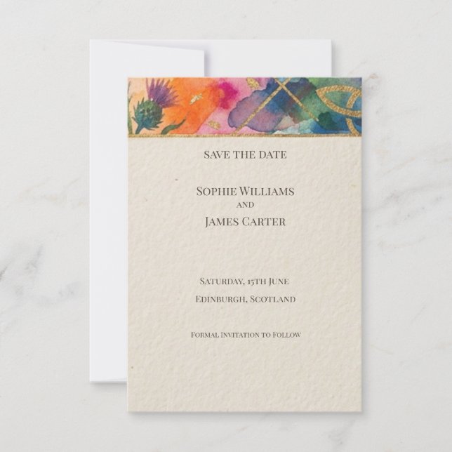 Tarjeta de anuncio de fecha de boda con tartán de  (Anverso)