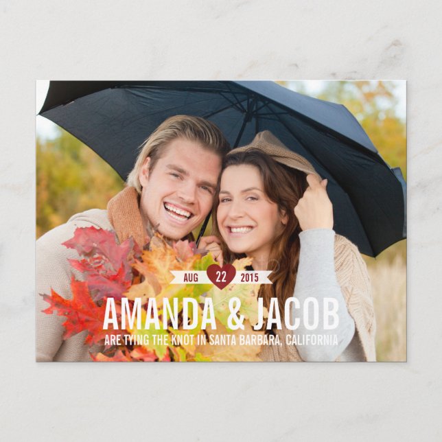 Tarjeta de Anuncio de Fecha de Boda Corazón Dulce (Anverso)