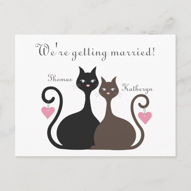 Tarjeta de Anuncio de Fecha de Boda de Gatos de Am (Anverso)