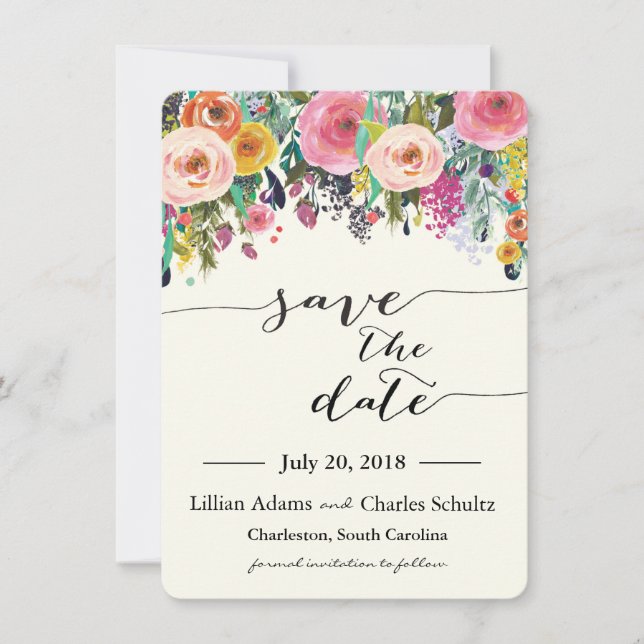 Tarjeta de Anuncio de Fecha de Boda de Jardín Romá (Anverso)
