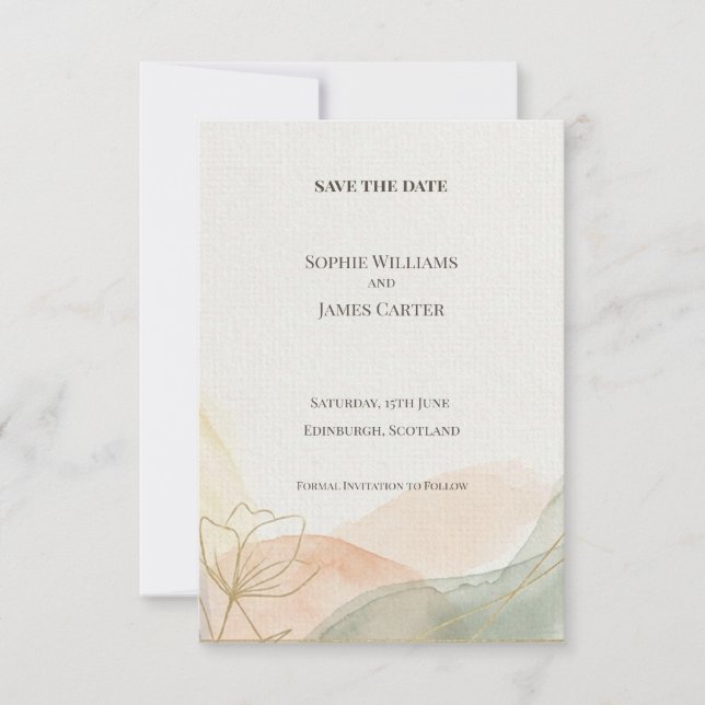 Tarjeta de anuncio de fecha de boda de Montaña Pas (Anverso)